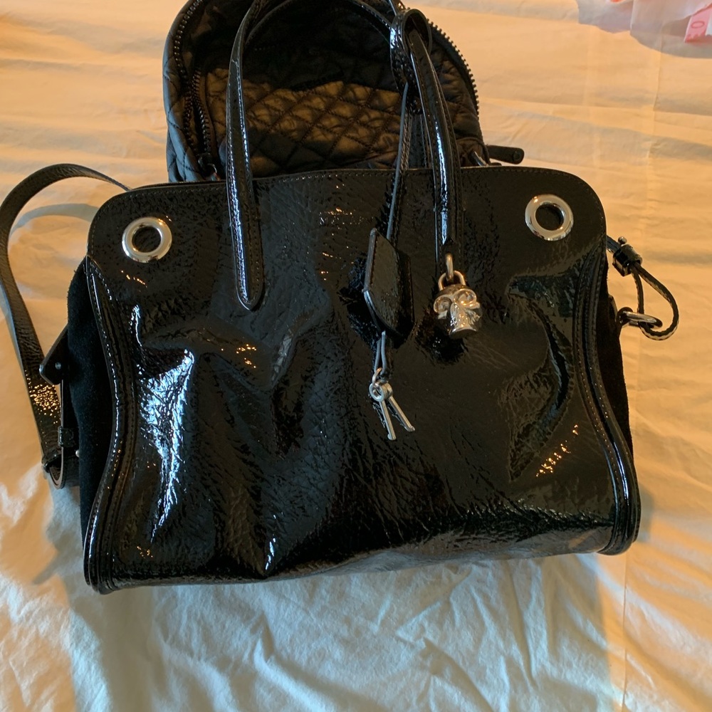 Alexander McQueen patent leather and suede blk bag